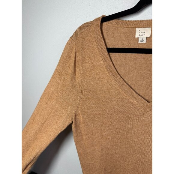 A New Day Womens Cozy Knit Sweater Small Camel Brown V-Neck Minimalist Relaxed - Picture 4 of 10